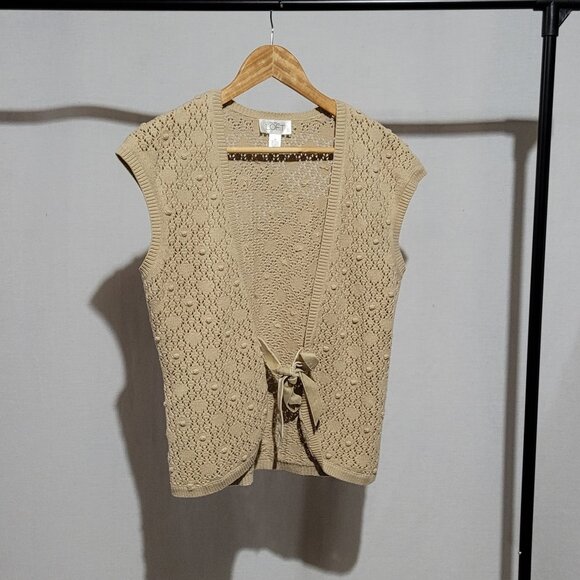 Ann Taylor LOFT crochet sweater vest open cardigan beige popcorn knit neutral - Picture 1 of 12